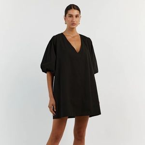 DISSH SKYLAR BLACK COTTON SMOCK DRESS SIZE 6 in BLACK